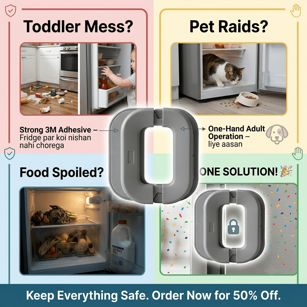 Premium Quality Fridge Lock | Baby Safety Refrigerator Door Lock | Self-Adhesive Double Press Unlock System - My Store