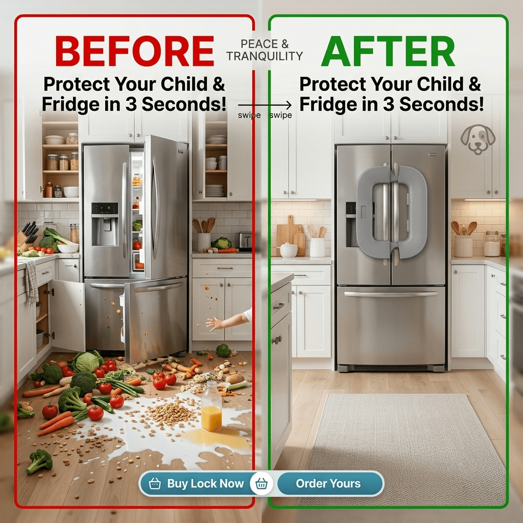 Premium Quality Fridge Lock | Baby Safety Refrigerator Door Lock | Self-Adhesive Double Press Unlock System - My Store